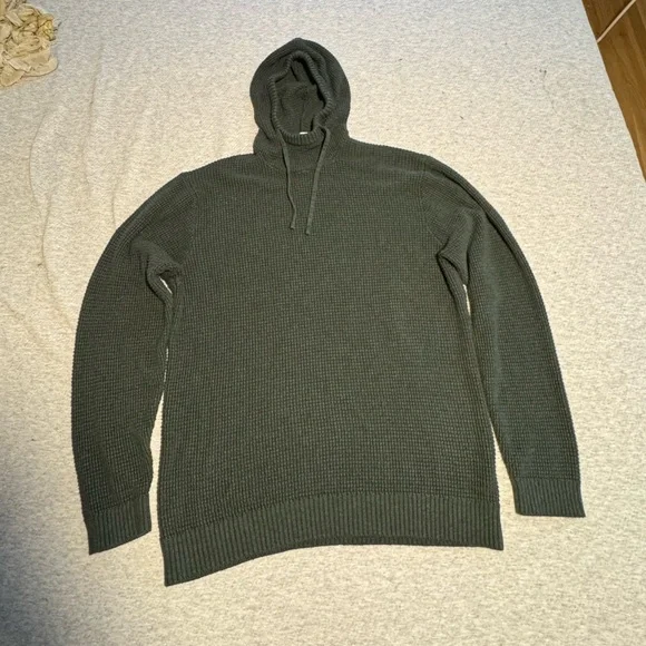 Marine Layer Waffle Knit Wool Cotton Blend Pullover Hoodie Green XL - Picture 6 of 15